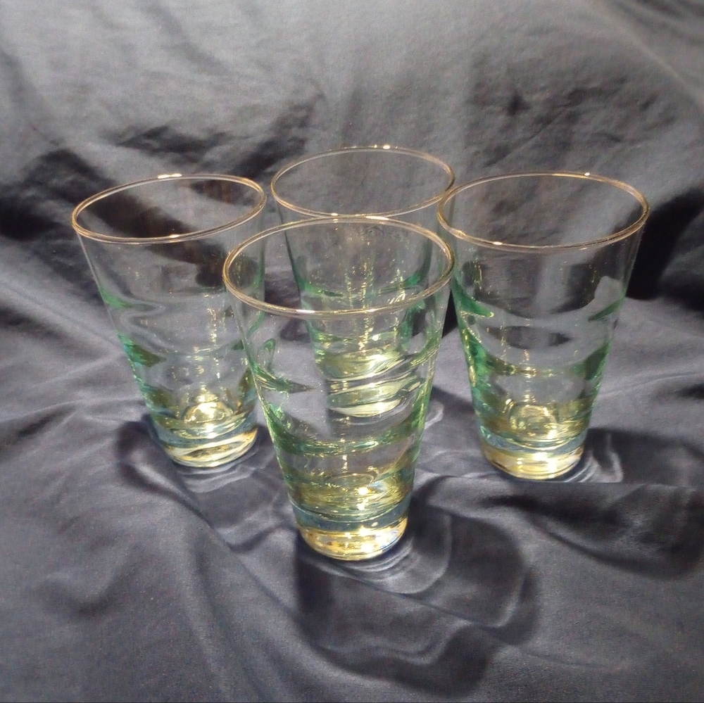 Libbey Ripple Aqua Saturn Optic Highball Glasses Set of 4